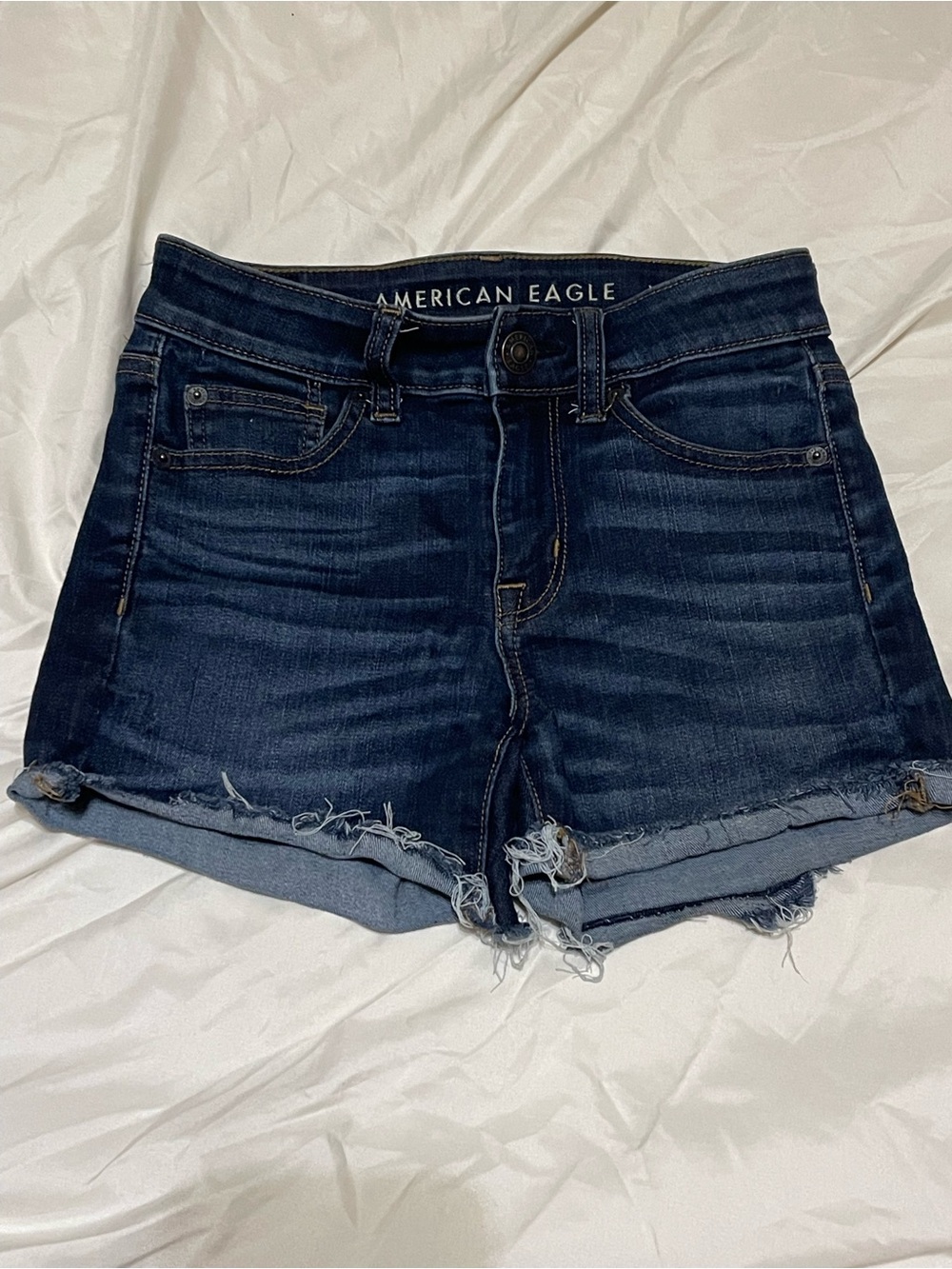 American Eagle Outfitters Dark Indigo Frayed Hem Denim Shorts